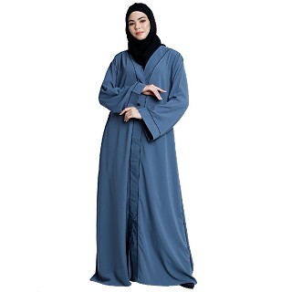 Front open abaya with piping work- French Blue